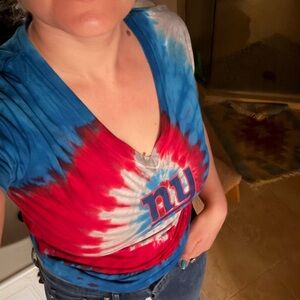 Women's Blue and Red Tie-Dye Top